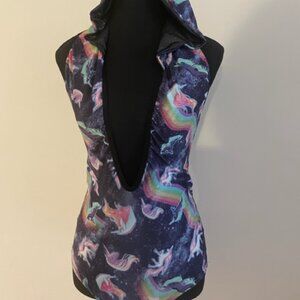 Festival Onsie Bodysuit -  Size XS - Deep V-neck -Unicorn Pattern - Custom Made